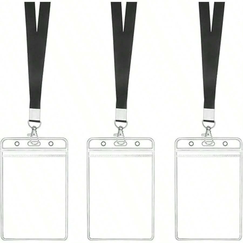 Lanyard Badge Holder - クルーズ用ランヤードとIDホルダーセット - フラットIDランヤードと頑丈なクリア縦型IDカードネームバッジホルダー（ブラック）