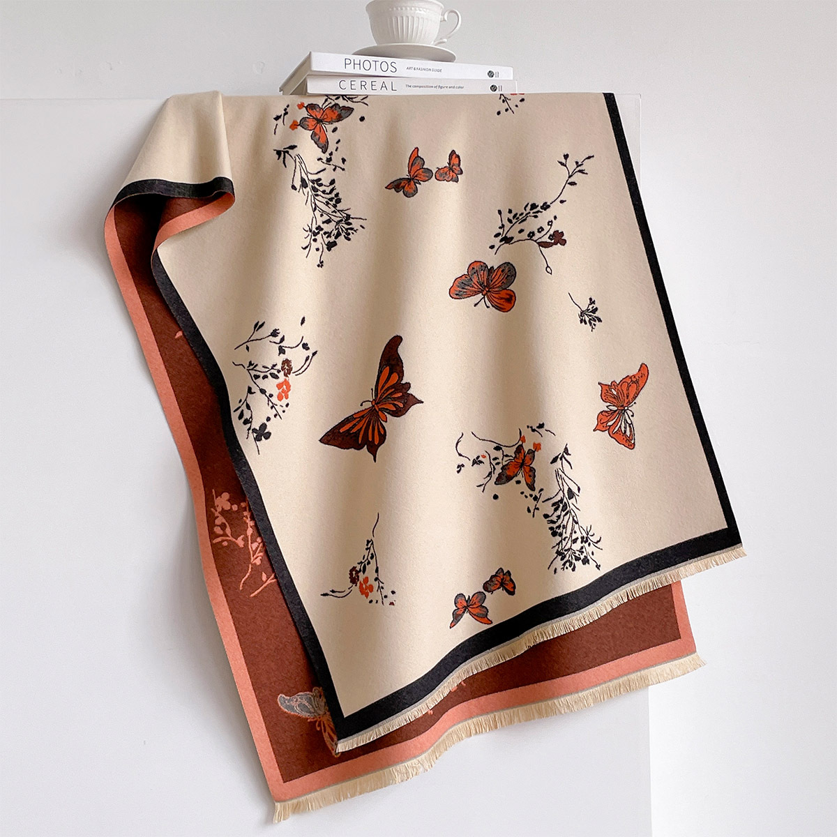 女性用イミテーションカシミヤスカーフ フリンジ付き 厚手 暖 - Pashmina Wrap Large のレビューと価格