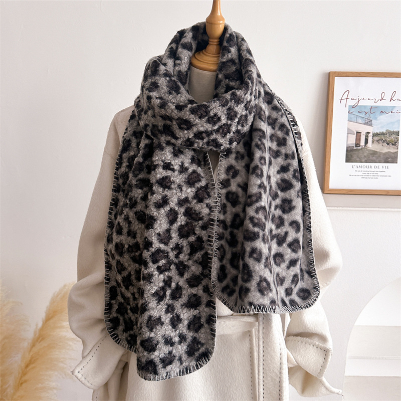 秋冬ヒョウ柄スカーフ女性高級防風暖かいシシンナスパシュミナシ - Woven Scarf Blanket のレビューと価格