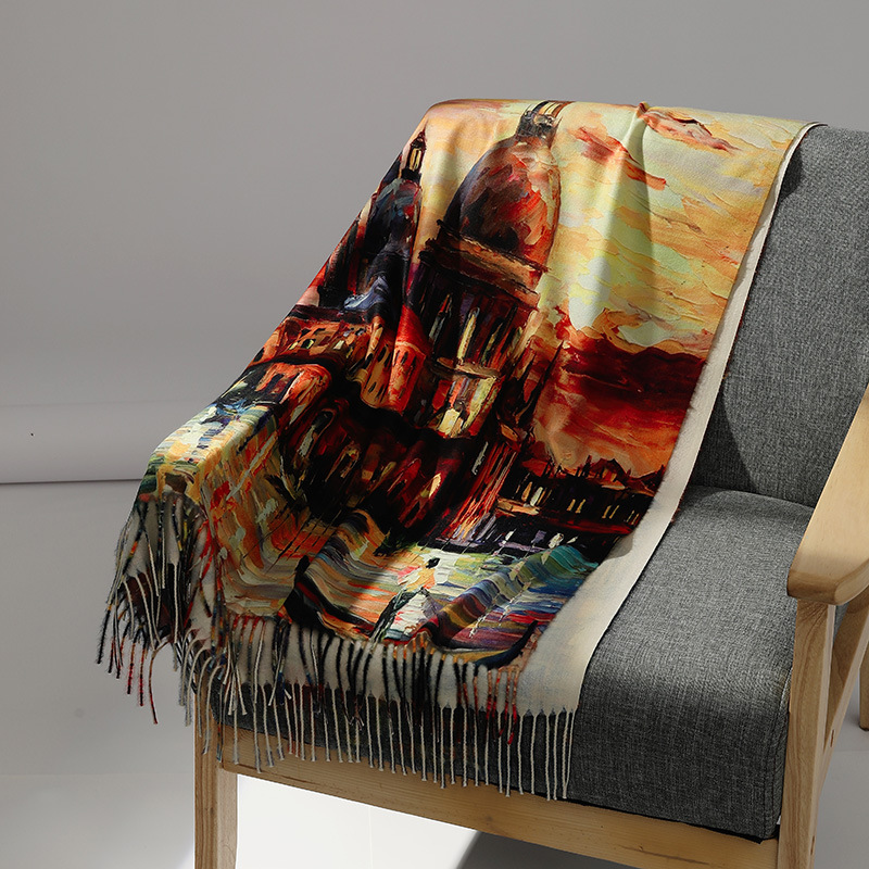 高級ブランド油絵カシミヤスカーフ女性のための暖かい冬パシュミ - Woven Scarf Blanket のレビューと価格