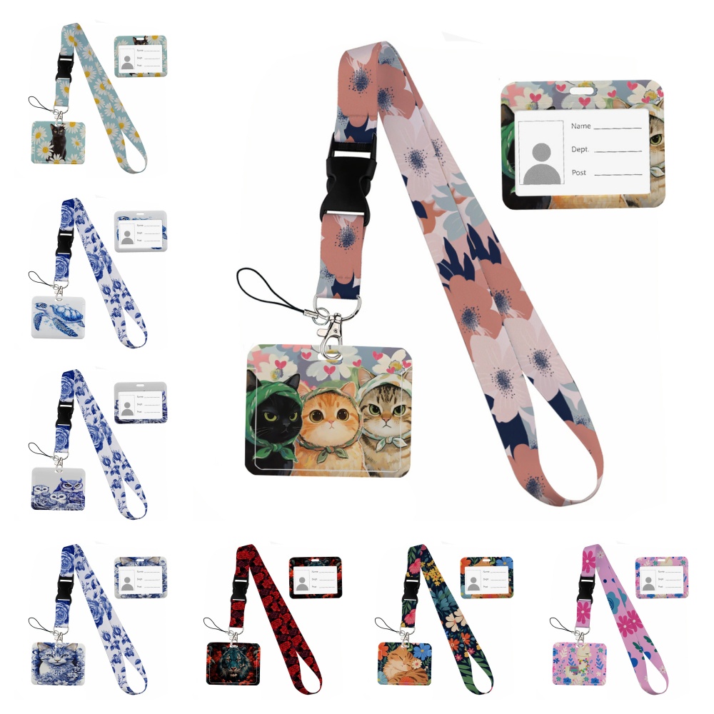 花の中に小さな動物が描かれたプリントリボン ランヤード キー - Lanyard Badge Holder のレビューと価格
